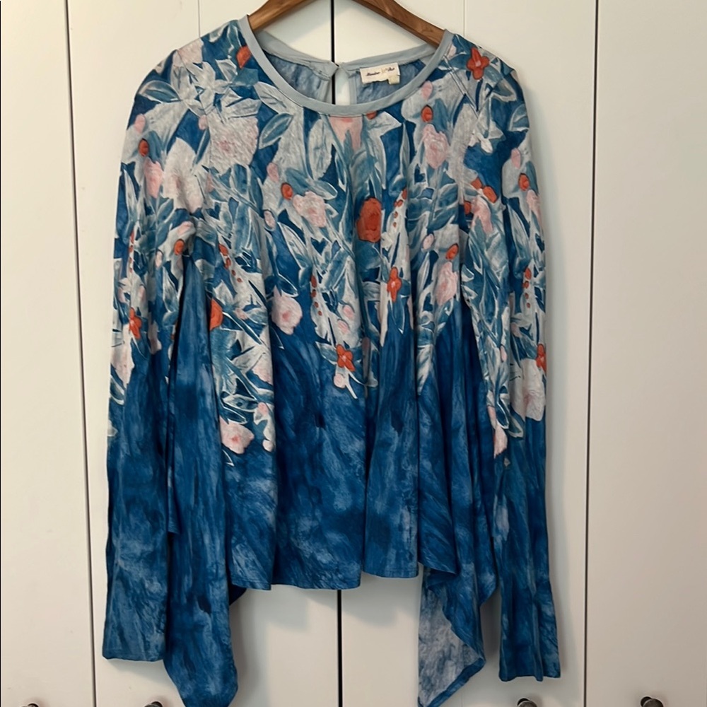 Meadow Rue Floral Long Sleeve Top - Blue and Orange